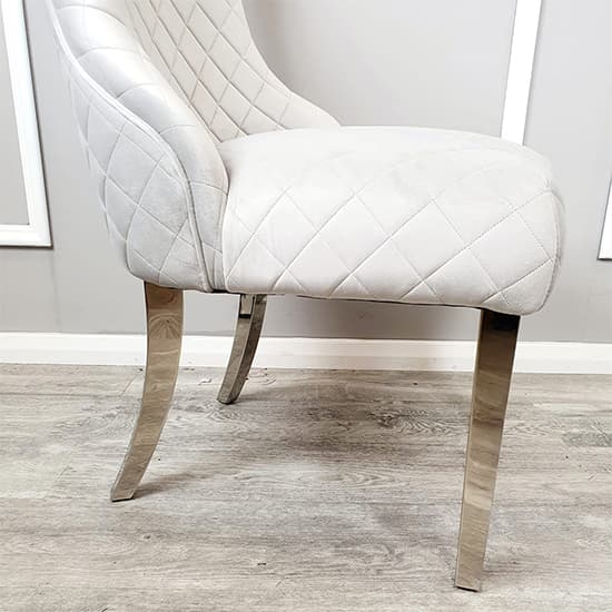 Kenneswick Quilted Back Light Grey Velvet Dining Chairs In Pair_3