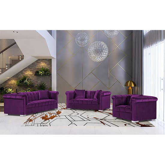 Kenosha Malta Plush Velour Fabric 2 Seater Sofa In Boysenberry_2