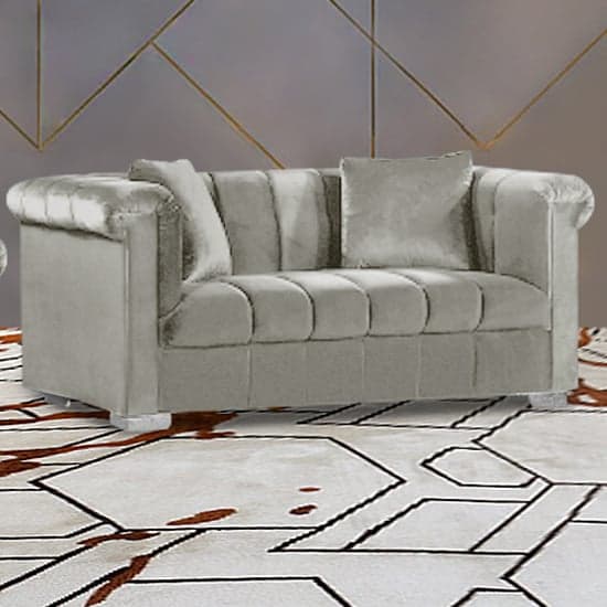 Kenosha Malta Plush Velour Fabric 2 Seater Sofa In Cream