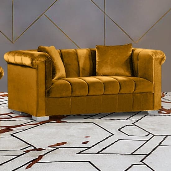 Kenosha Malta Plush Velour Fabric 2 Seater Sofa In Gold_1