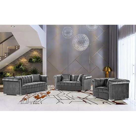 Kenosha Malta Plush Velour Fabric 2 Seater Sofa In Grey_2