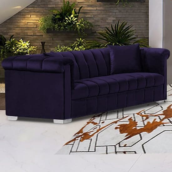 Kenosha Malta Plush Velour Fabric 3 Seater Sofa In Ameythst_1