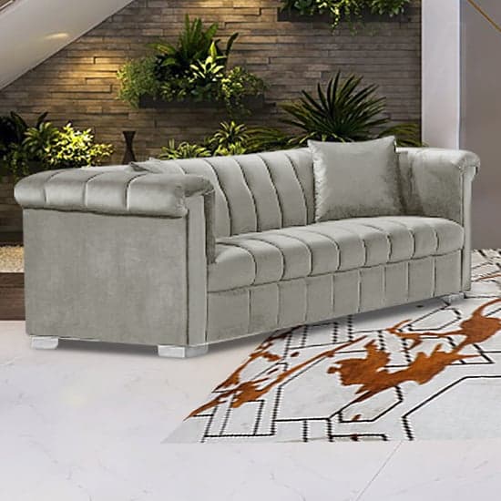 Kenosha Malta Plush Velour Fabric 3 Seater Sofa In Cream_1