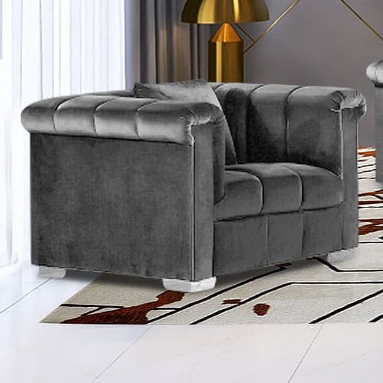 Kenosha Malta Plush Velour Fabric Armchair In Grey_1