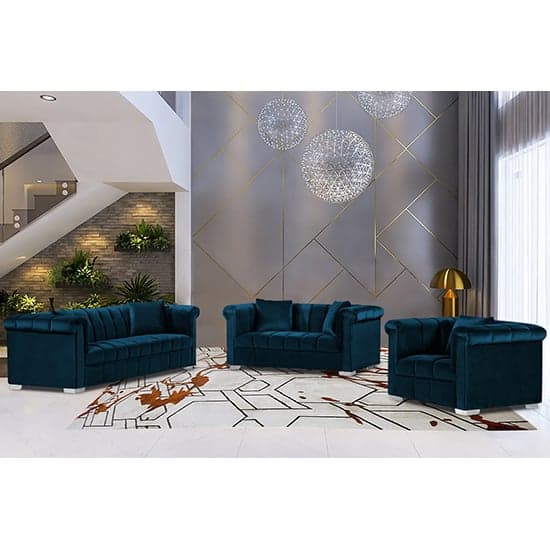 Kenosha Malta Plush Velour Fabric 3 Seater Sofa In Peacock_2