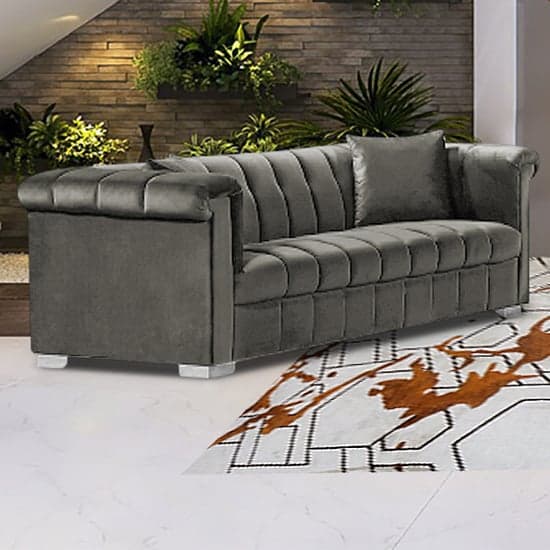 Kenosha Malta Plush Velour Fabric 3 Seater Sofa In Putty_1