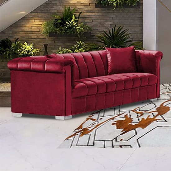 Kenosha Malta Plush Velour Fabric 3 Seater Sofa In Red_1