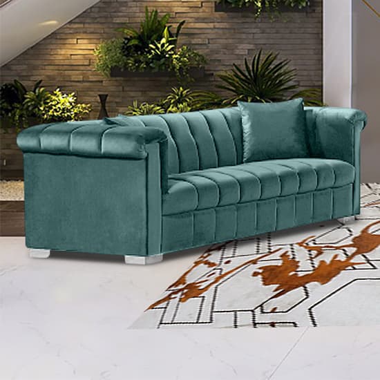 Kenosha Malta Plush Velour Fabric 3 Seater Sofa In Seaspray_1
