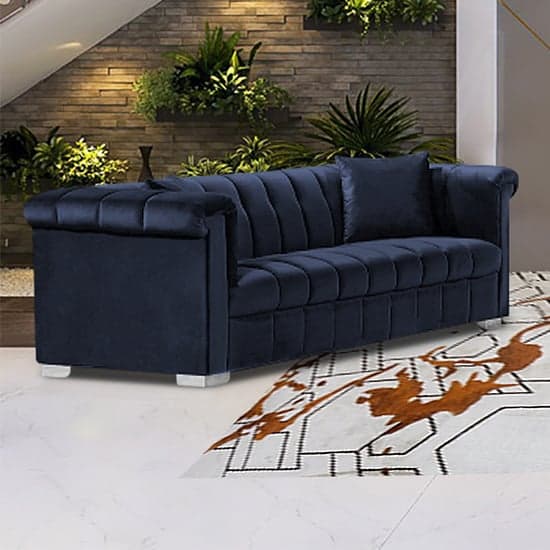 Kenosha Malta Plush Velour Fabric 3 Seater Sofa In Slate_1