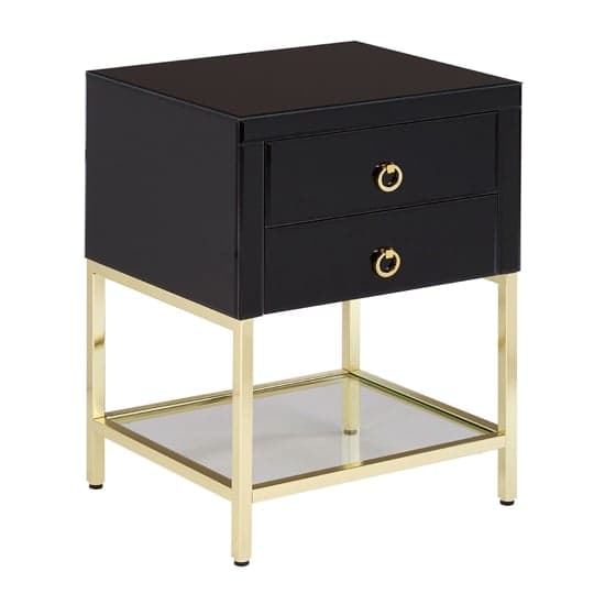Kensick High Gloss Bedside Cabinet With Gold Frame In Black_2