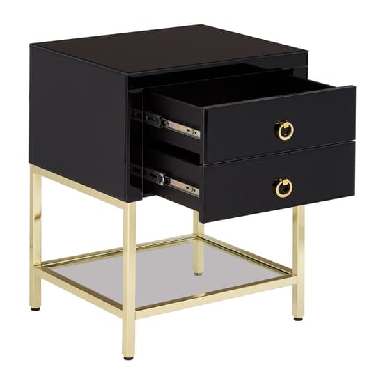 Kensick High Gloss Bedside Cabinet With Gold Frame In Black_6