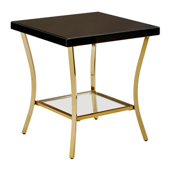 Kensick High Gloss Side Table With Gold Frame In Black Furniture in