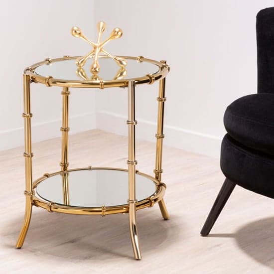 Kensick Round Mirrored Glass Side Table With Gold Frame_1