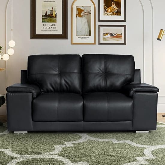 Kensington Faux Leather 2 Seater Sofa In Black_3