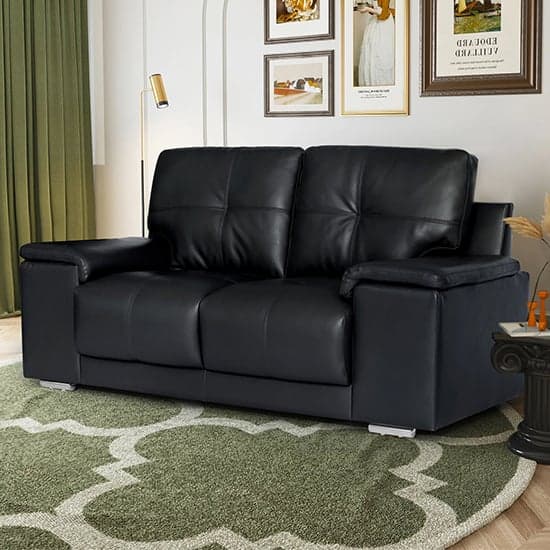 Kensington Faux Leather 2 Seater Sofa In Black_4