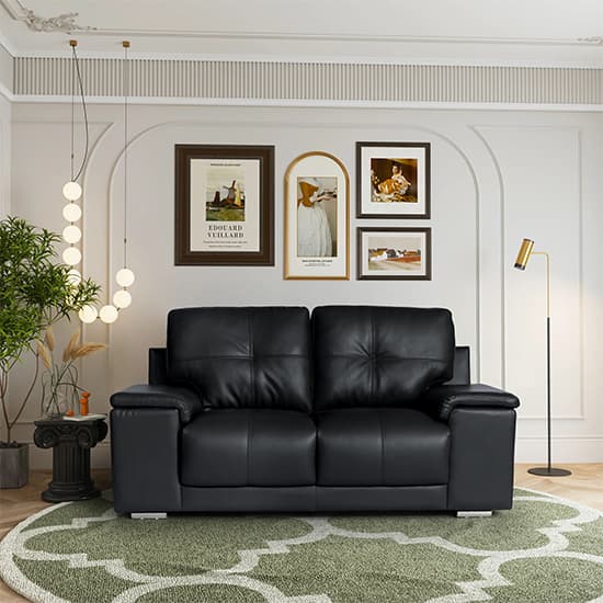 Kensington Faux Leather 2 Seater Sofa In Black_5