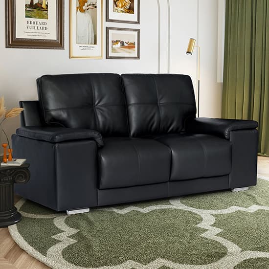 Kensington Faux Leather 2 Seater Sofa In Black_2