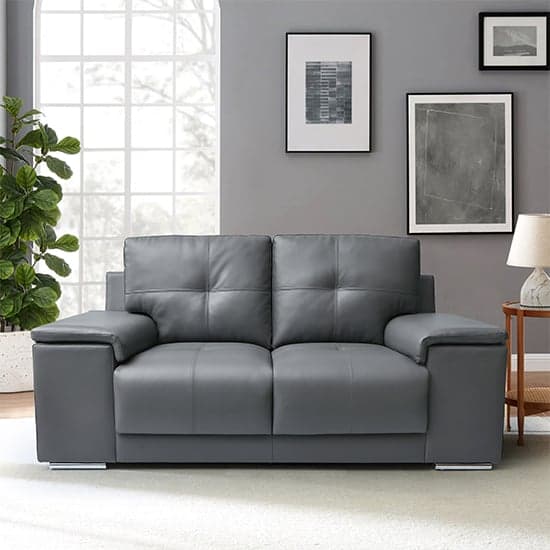 Kensington Faux Leather 2 Seater Sofa In Dark Grey_3