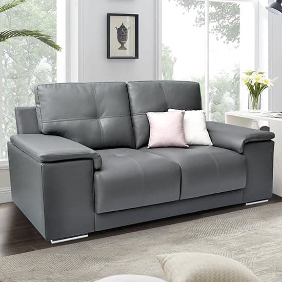 Kensington Faux Leather 2 Seater Sofa In Dark Grey_2