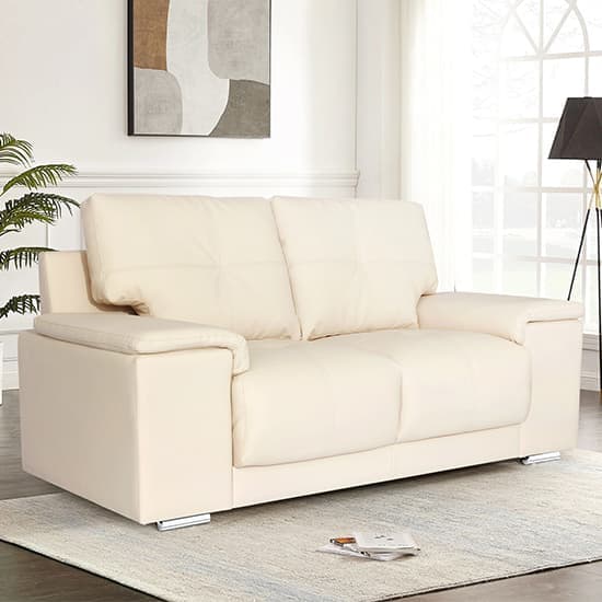 Kensington Faux Leather 2 Seater Sofa In Ivory_2