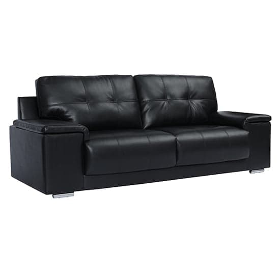 Kensington Faux Leather 3 Seater Sofa In Black_4