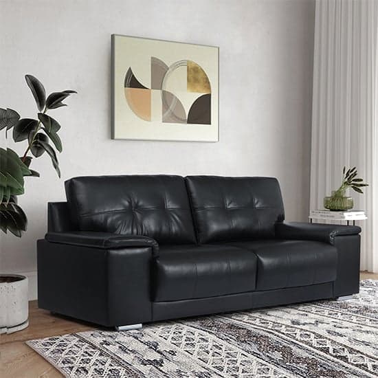 Kensington Faux Leather 3 Seater Sofa In Black_1