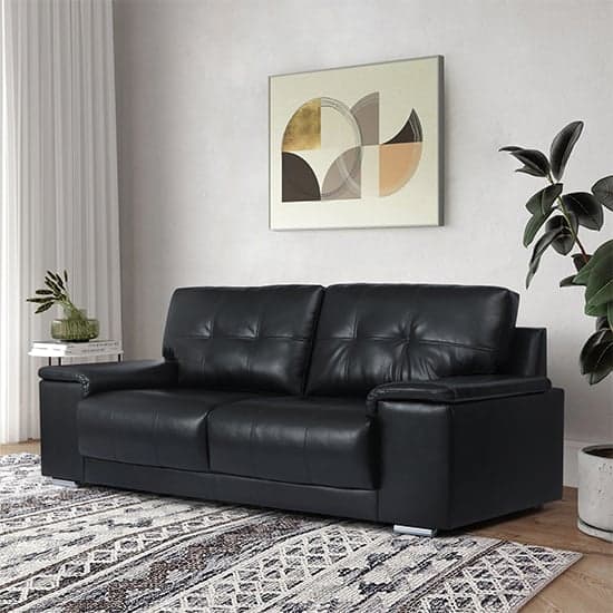 Kensington Faux Leather 3 Seater Sofa In Black_6