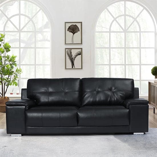 Kensington Faux Leather 3 Seater Sofa In Black_2
