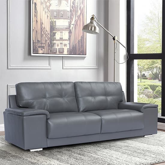 Kensington Faux Leather 3 Seater Sofa In Dark Grey_1