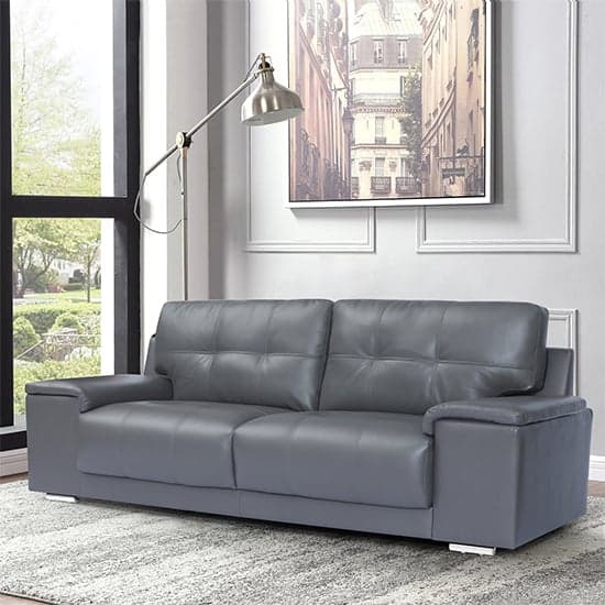 Kensington Faux Leather 3 Seater Sofa In Dark Grey_6