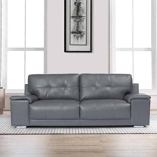 Kensington Faux Leather 3 Seater Sofa In Dark Grey_4