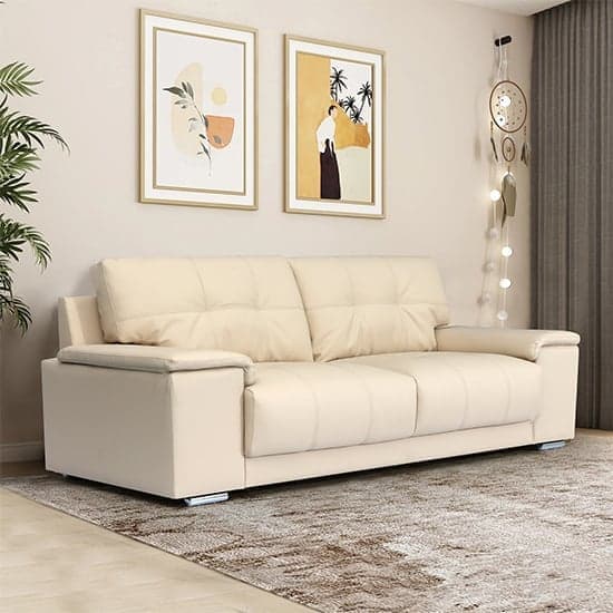 Kensington Faux Leather 3 Seater Sofa In Ivory_1