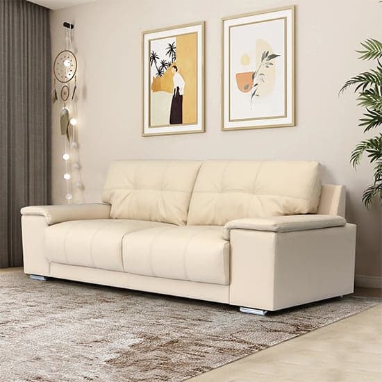 Kensington Faux Leather 3 Seater Sofa In Ivory_6
