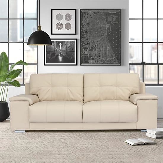 Kensington Faux Leather 3 Seater Sofa In Ivory_4
