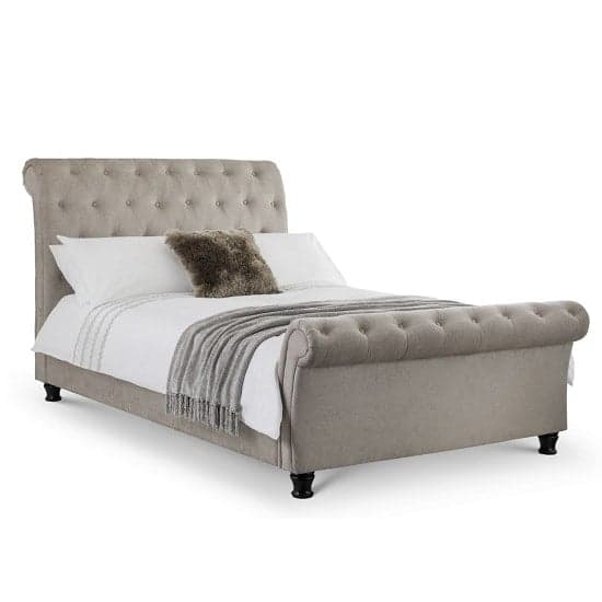 Rahela Fabric Double Bed In Mink Chenille With Wooden Legs_1