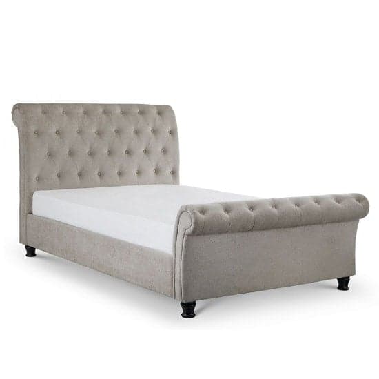 Rahela Fabric King Size Bed In Mink Chenille With Wooden Legs_2
