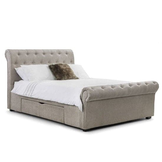 Rahela Chenille Fabric King Size Bed In Mink With 2 Drawers_1