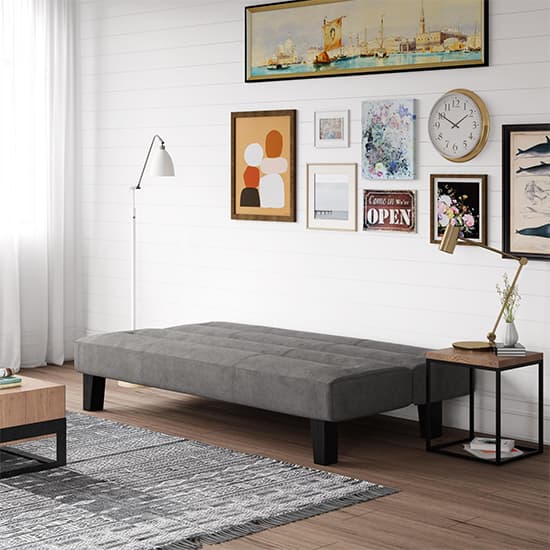 Keori Velvet Futon Sofa Bed In Grey With Wooden Legs_2