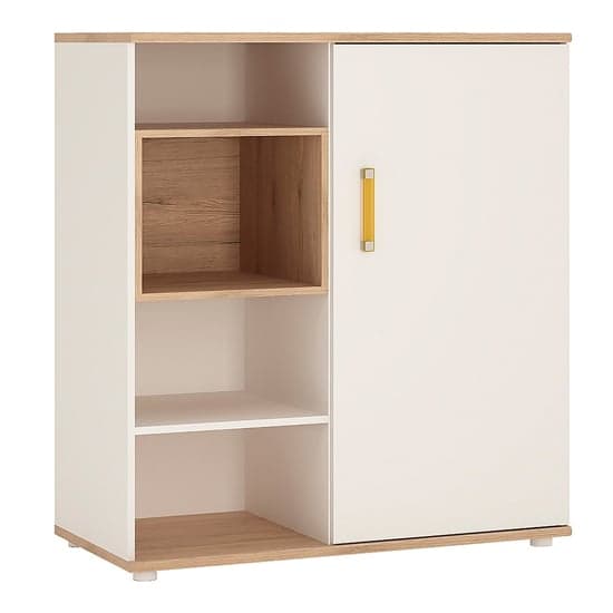 Kepo Wooden Low Storage Cabinet In White High Gloss And Oak_1