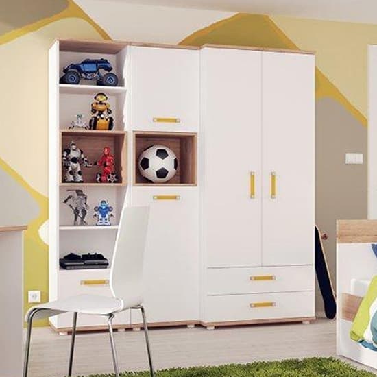 Kepo Wooden Wardrobe In White High Gloss And Oak_4