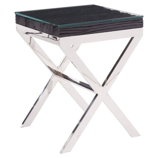 Kero Glass Top Side Table With Cross Base In Black_1