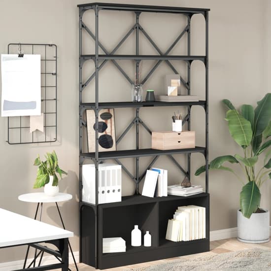 Keswick Wooden Bookcase With Metal Frame In Black_1