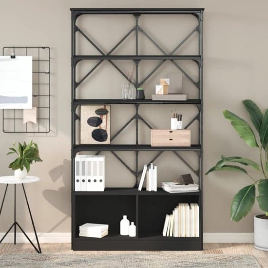 Keswick Wooden Bookcase With Metal Frame In Black_2