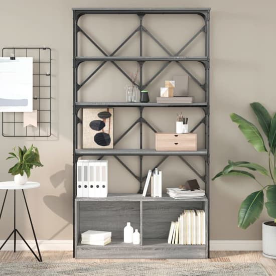 Keswick Wooden Bookcase With Metal Frame In Grey Sonoma_2