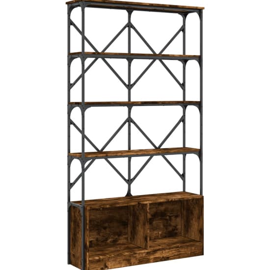 Keswick Wooden Bookcase With Metal Frame In Smoked Oak_3