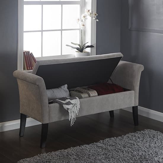 Bridport Ottoman Seat In Silver Chenille Fabric With Dark Legs