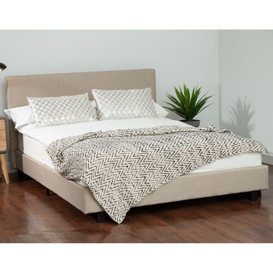 Khambalia Fabric Double Bed In Beige_1