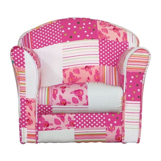 Kids Mini Fabric Armchair In White With Pink Patchwork_2
