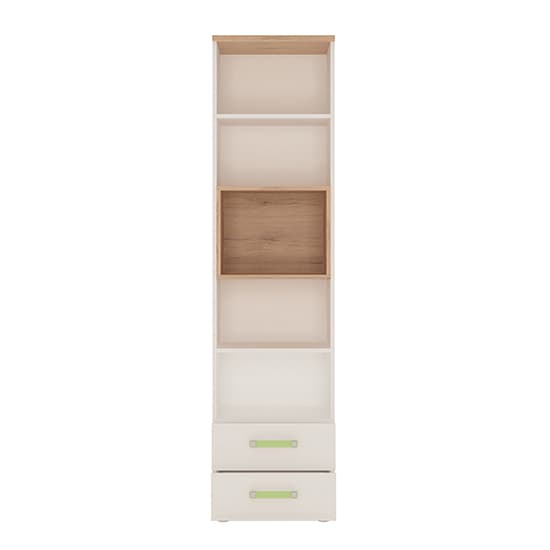 Kaas Wooden Bookcase In White High Gloss And Oak With 2 Drawers_2
