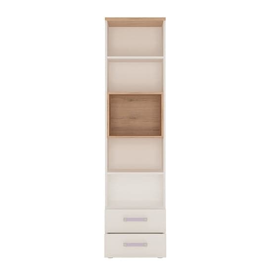 Kroft Wooden Bookcase In White High Gloss And Oak With 2 Drawers_2